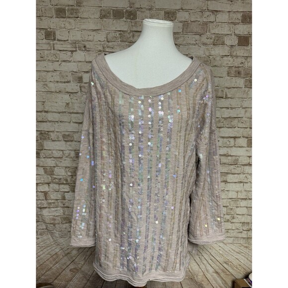 Free People Dusty Pink Sequin Oversized Sweater Small Boho‎ Fairy Cottage - Picture 2 of 9
